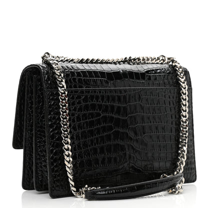 Saint Laurent Calfskin Crocodile Embossed Medium Monogram Sunset Black 3 of 9