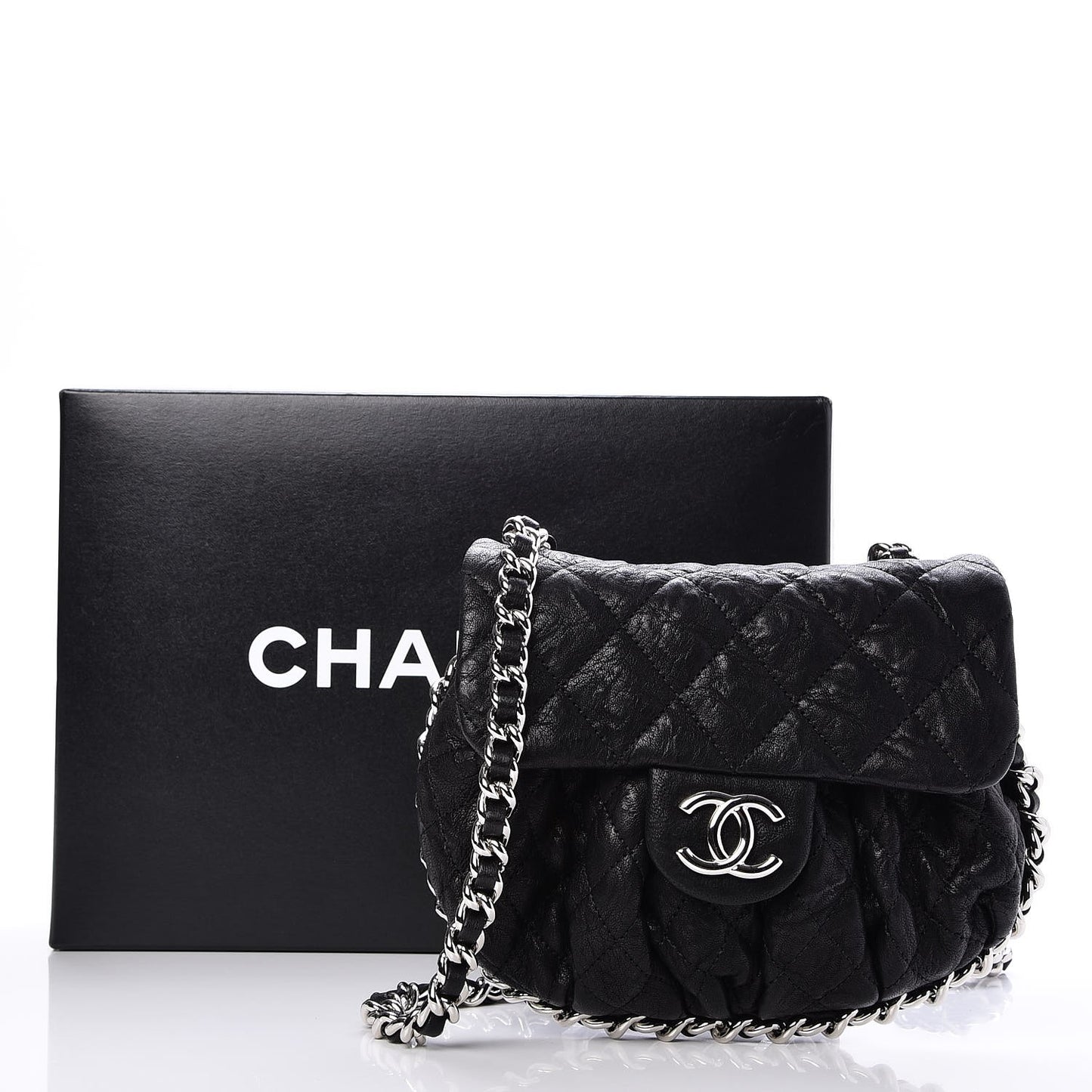 Washed Lambskin Quilted Mini Chain Around Flap Black