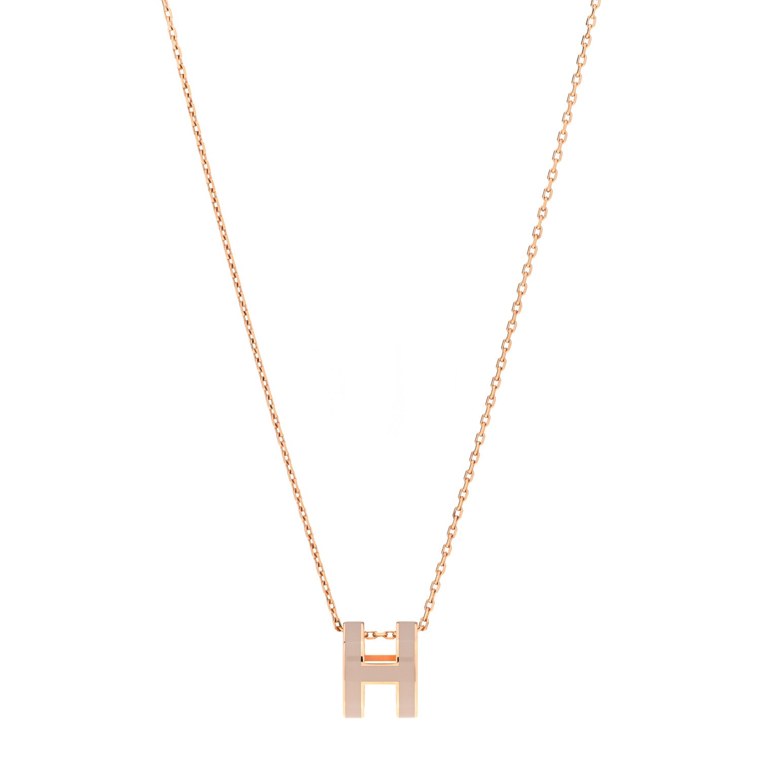Hermes Lacquered Rose Gold Pop H Pendant Necklace Marron Glace 1 of 8