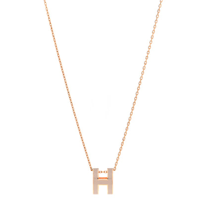 Hermes Lacquered Rose Gold Pop H Pendant Necklace Marron Glace 1 of 8