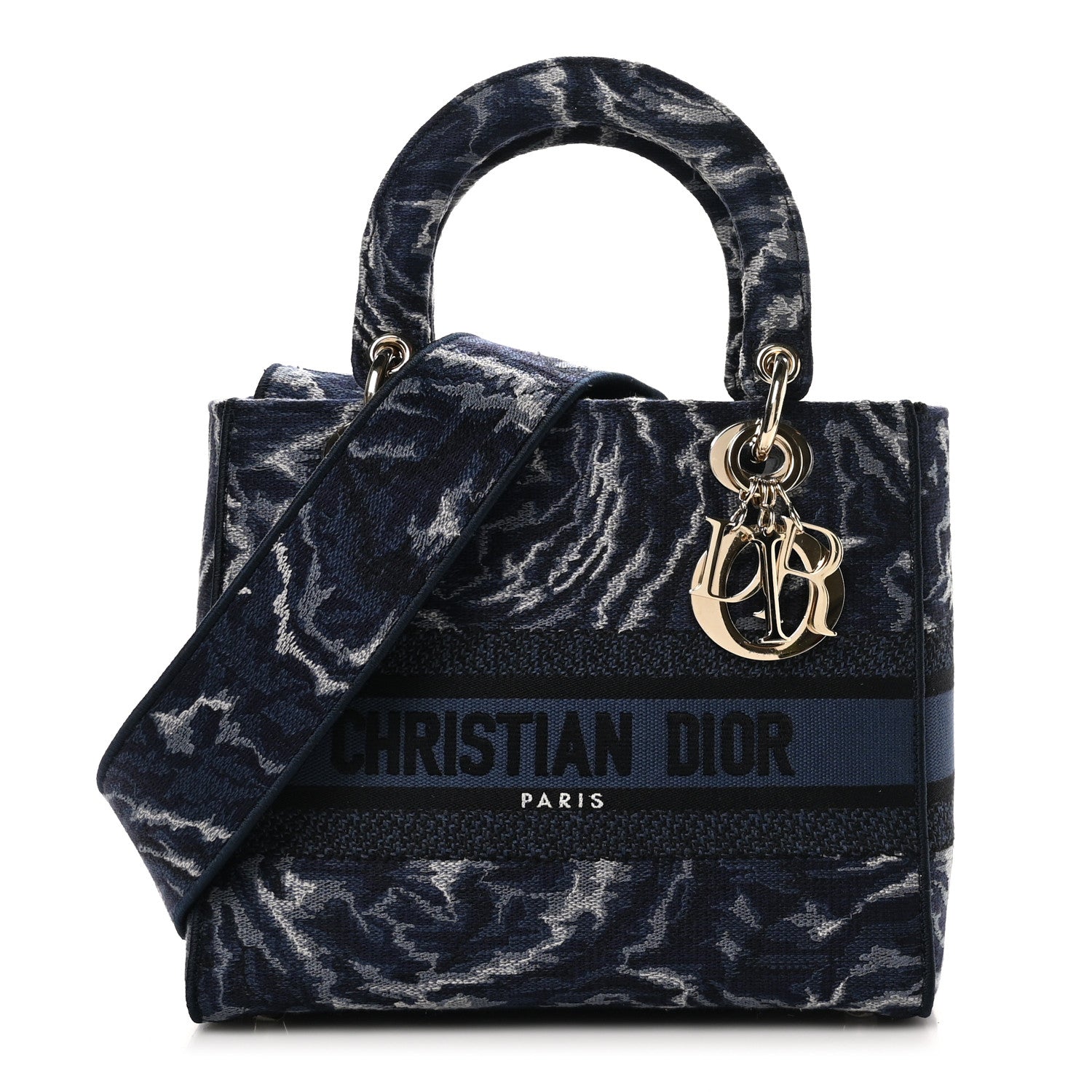 Christian Dior Canvas Embroidered Roses Medium Lady D-Lite  Blue 1 of 9