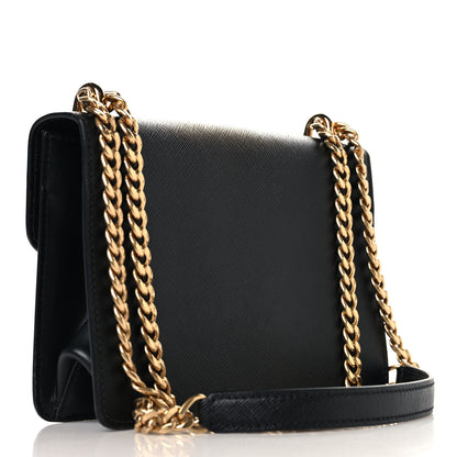 Prada Saffiano Soft Calfskin Metal Triangle Logo Envelope Chain Shoulder Bag Black 2 of 9
