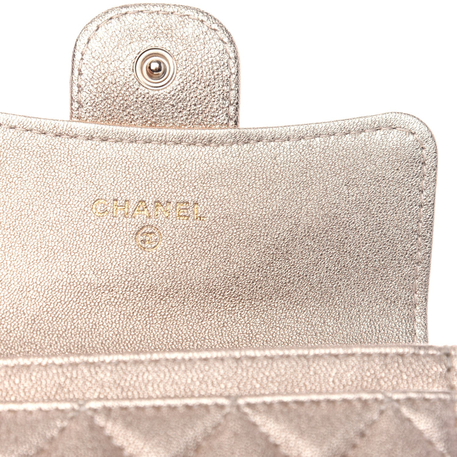 Chanel Metallic Lambskin Quilted Flap Card Holder Wallet Gold 7 of 9