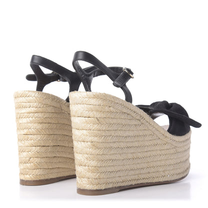 Valentino Garavani Suede Calfskin Tropical Bow Espadrille Platform Wedge Sandals 36 Black 4 of 12