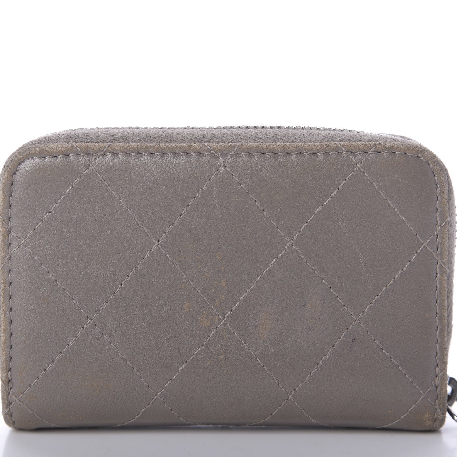 Chanel Calfskin Resin Quilted Zip Around Coin Purse Grey 9 of 9