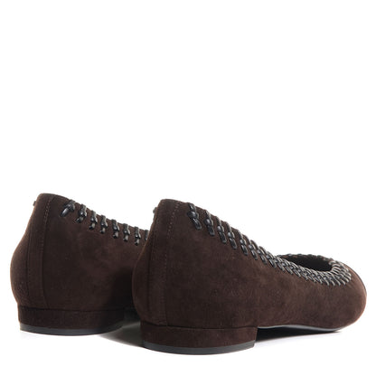 Chanel Suede CC Cap Toe Stitched Flats 38.5 Brown 3 of 6