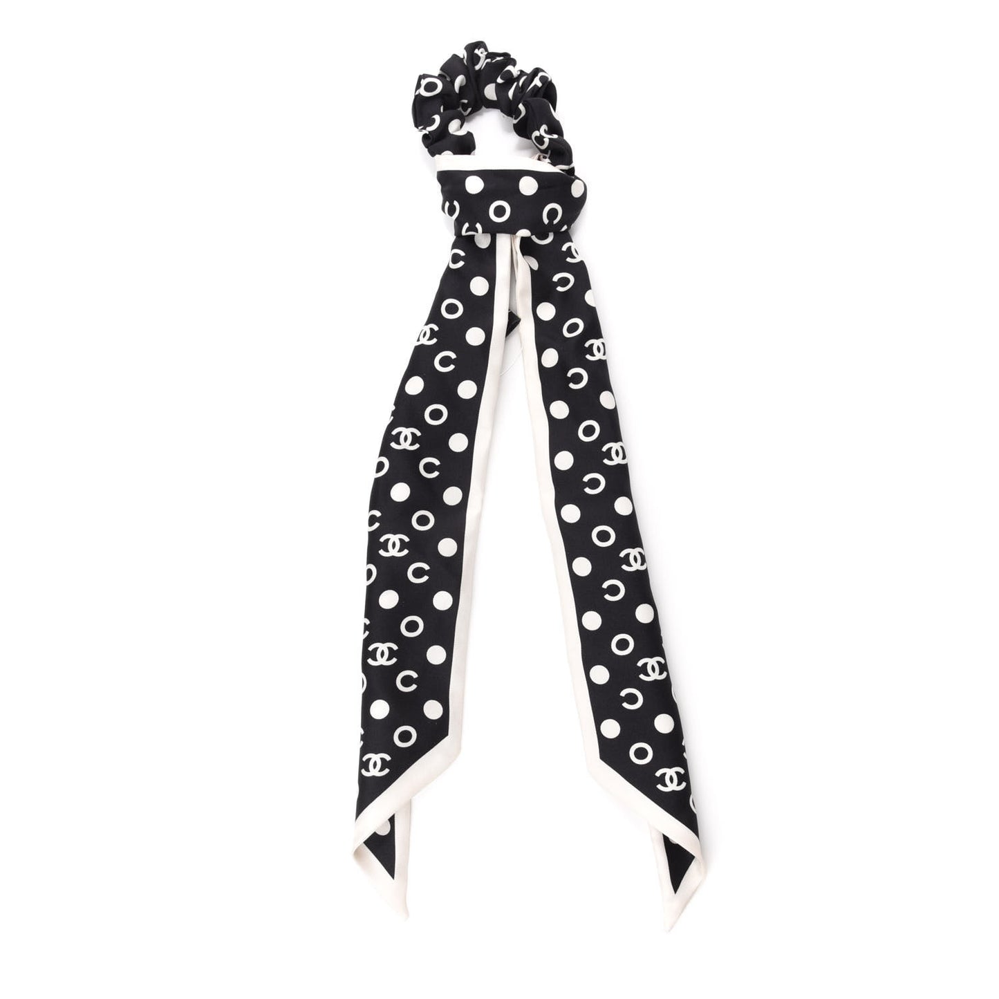 Silk CC Twilly Hair Tie Black White