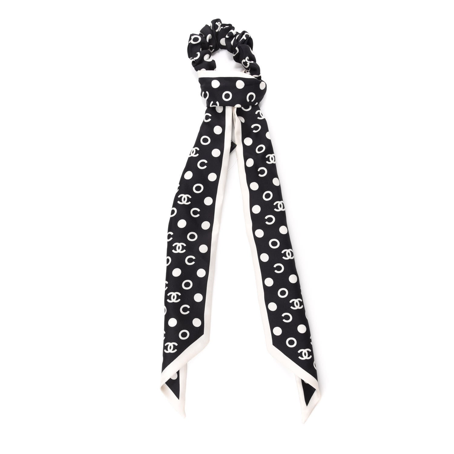 Chanel Silk CC Twilly Hair Tie Black White 1 of 5