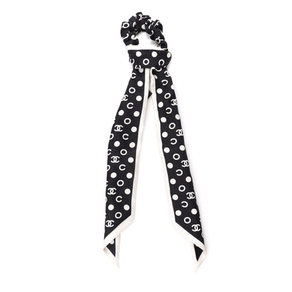Chanel Silk CC Twilly Hair Tie Black White 1 of 5