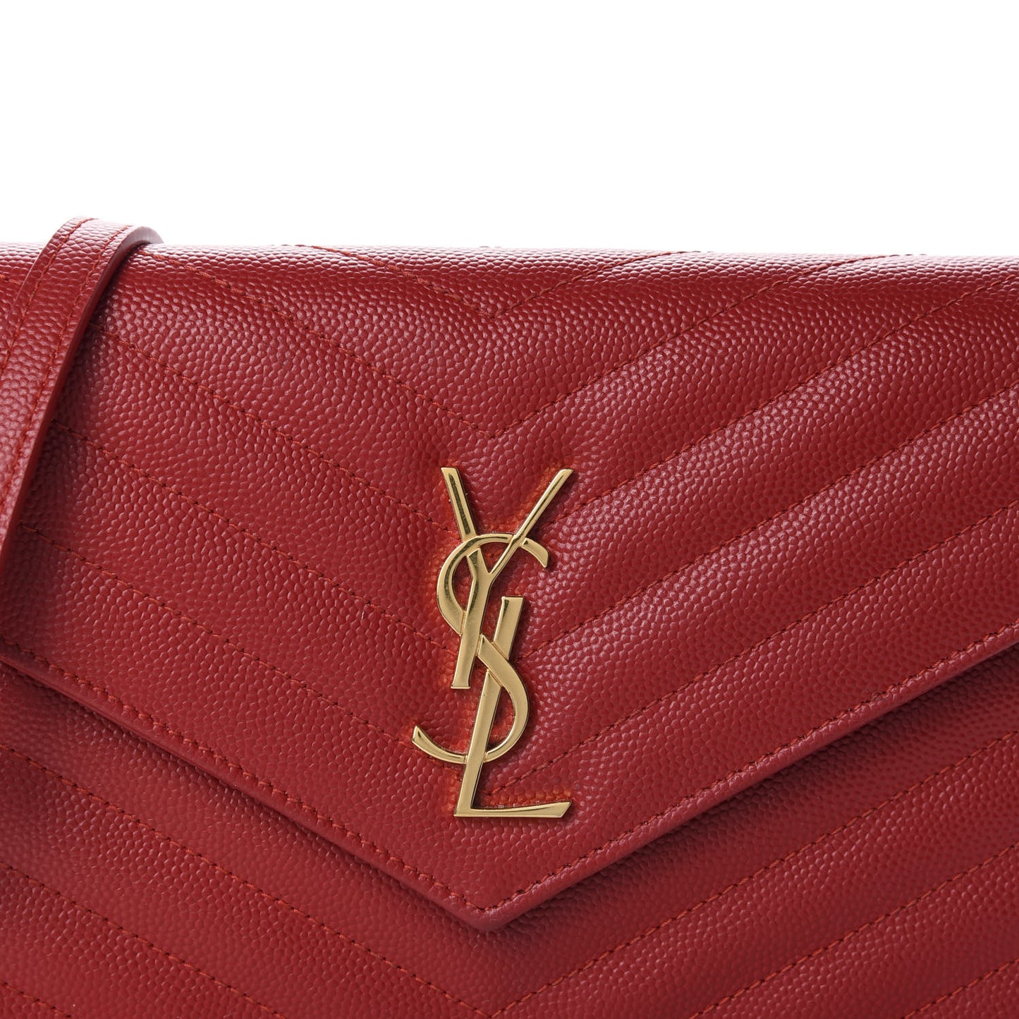 Grain De Poudre Matelasse Chevron Monogram Envelope Chain Wallet New Red