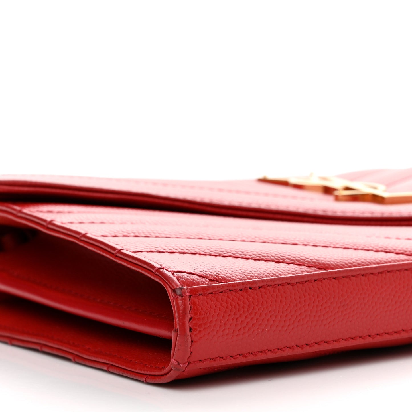 Grain De Poudre Matelasse Chevron Monogram Chain Wallet New Red