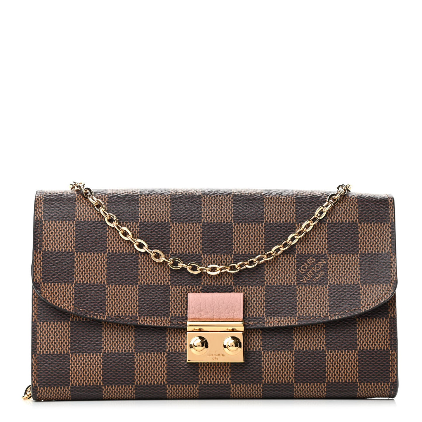 Damier Ebene Croisette Chain Wallet Rose Ballerine
