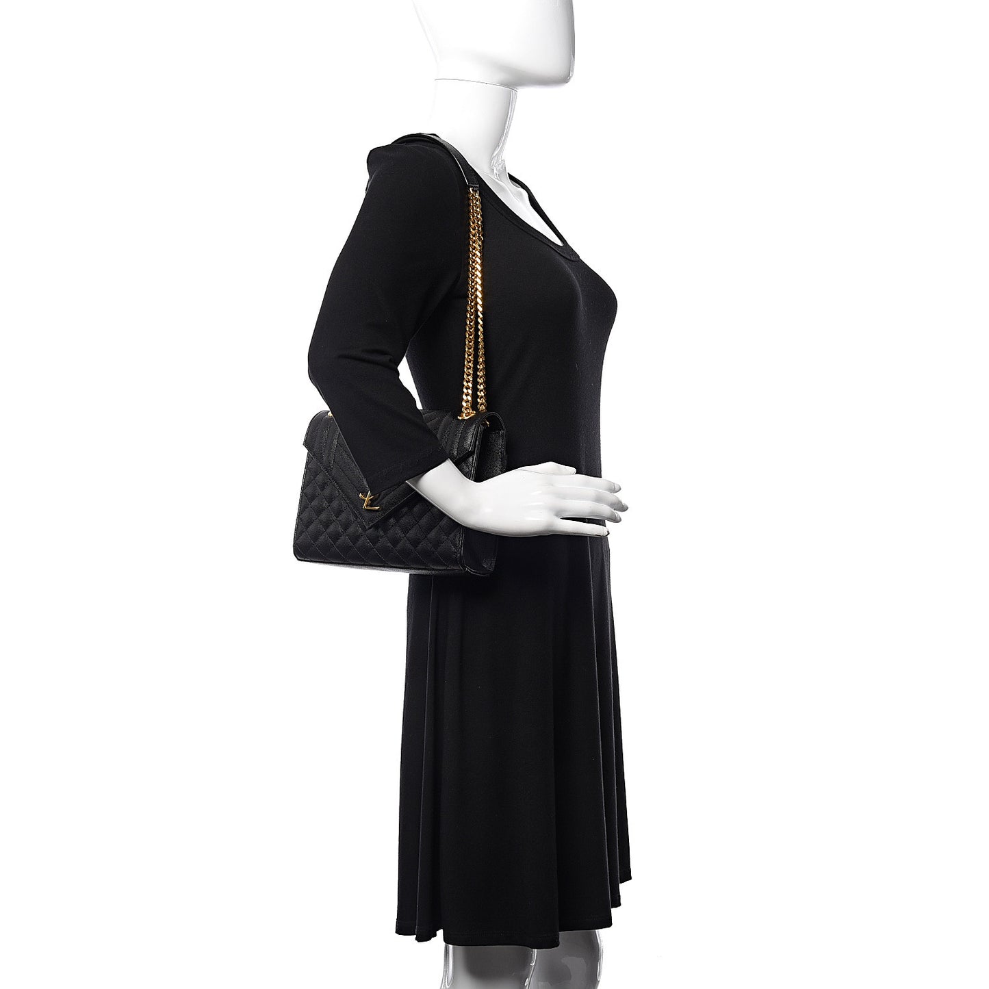 Grain De Poudre Textured Mixed Matelasse Triquilt Medium Monogram Satchel Black