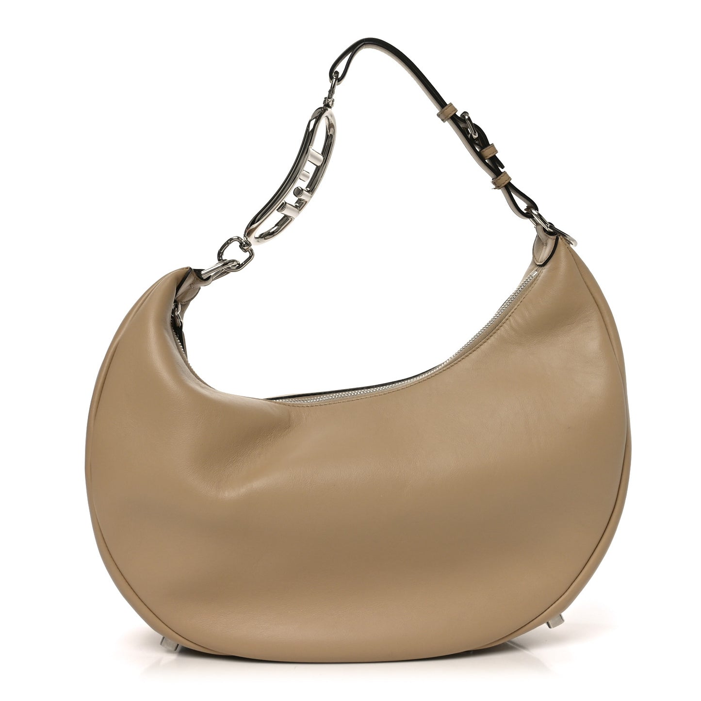 Vitello Grace Matte Metal Handle Medium Fendigraphy Hobo Bag Beige Amido