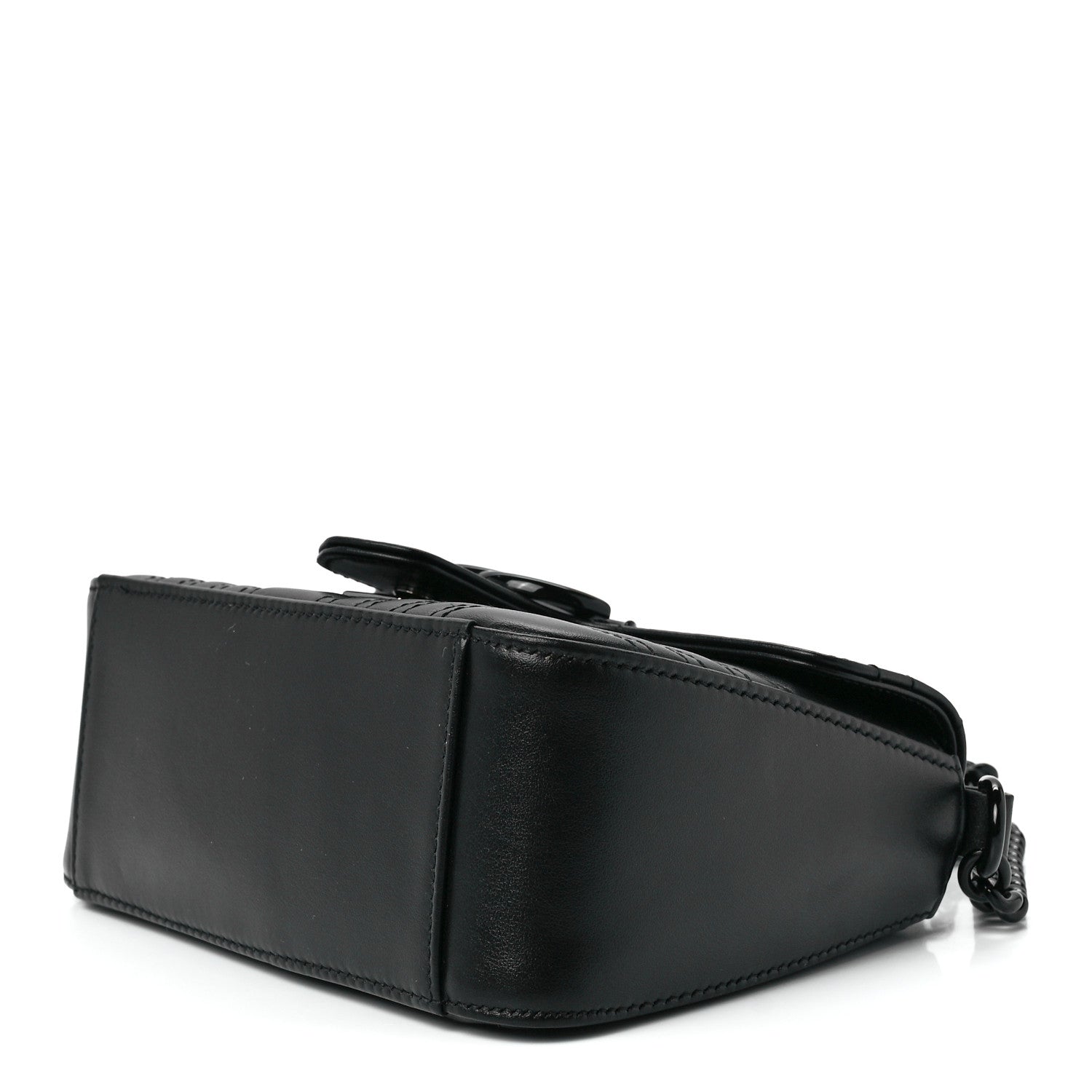 Gucci Calfskin Matelasse Monochrome Mini GG Marmont Top Handle Shoulder Bag Black 10 of 12