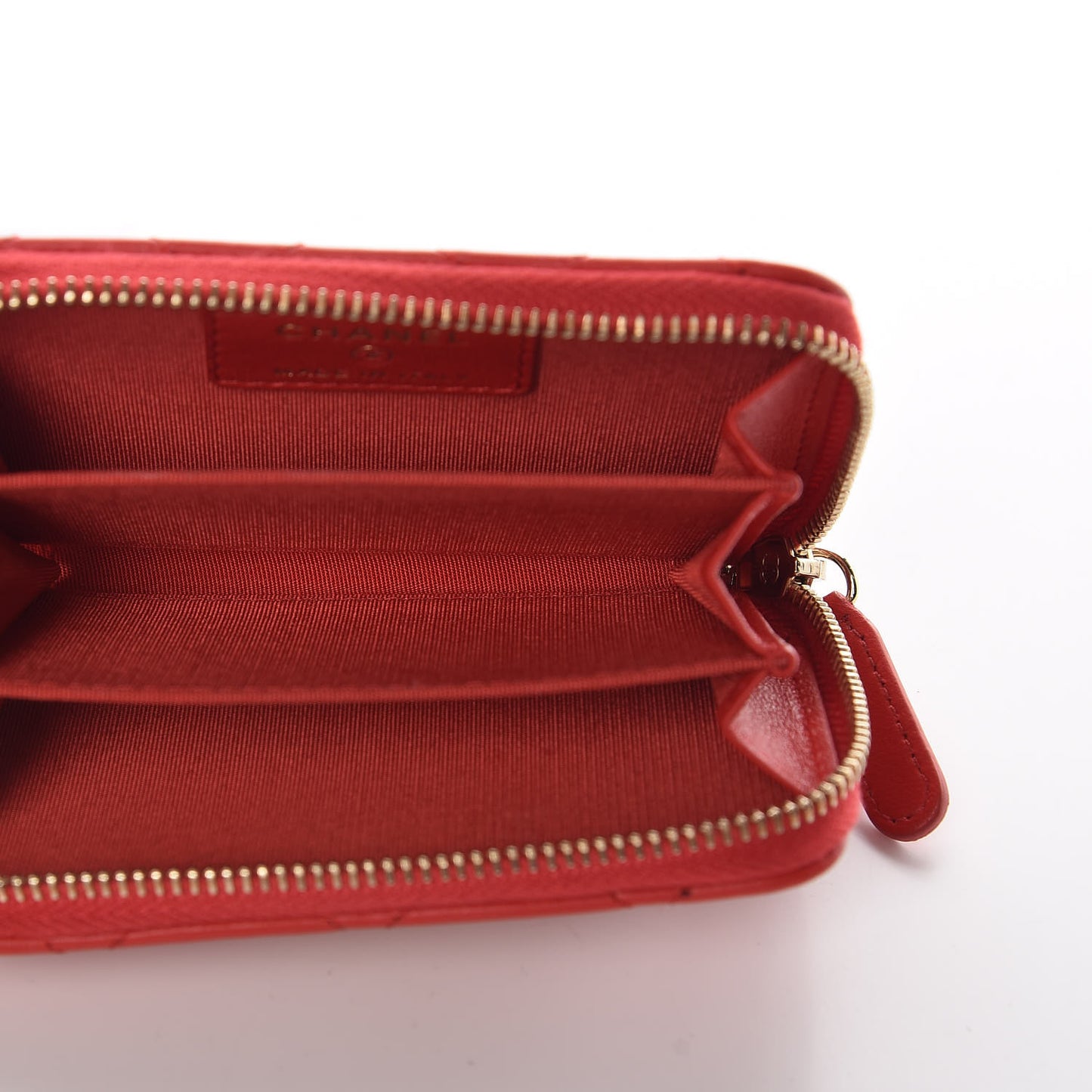 Lambskin Quilted Camellia Zip Coin Purse Red