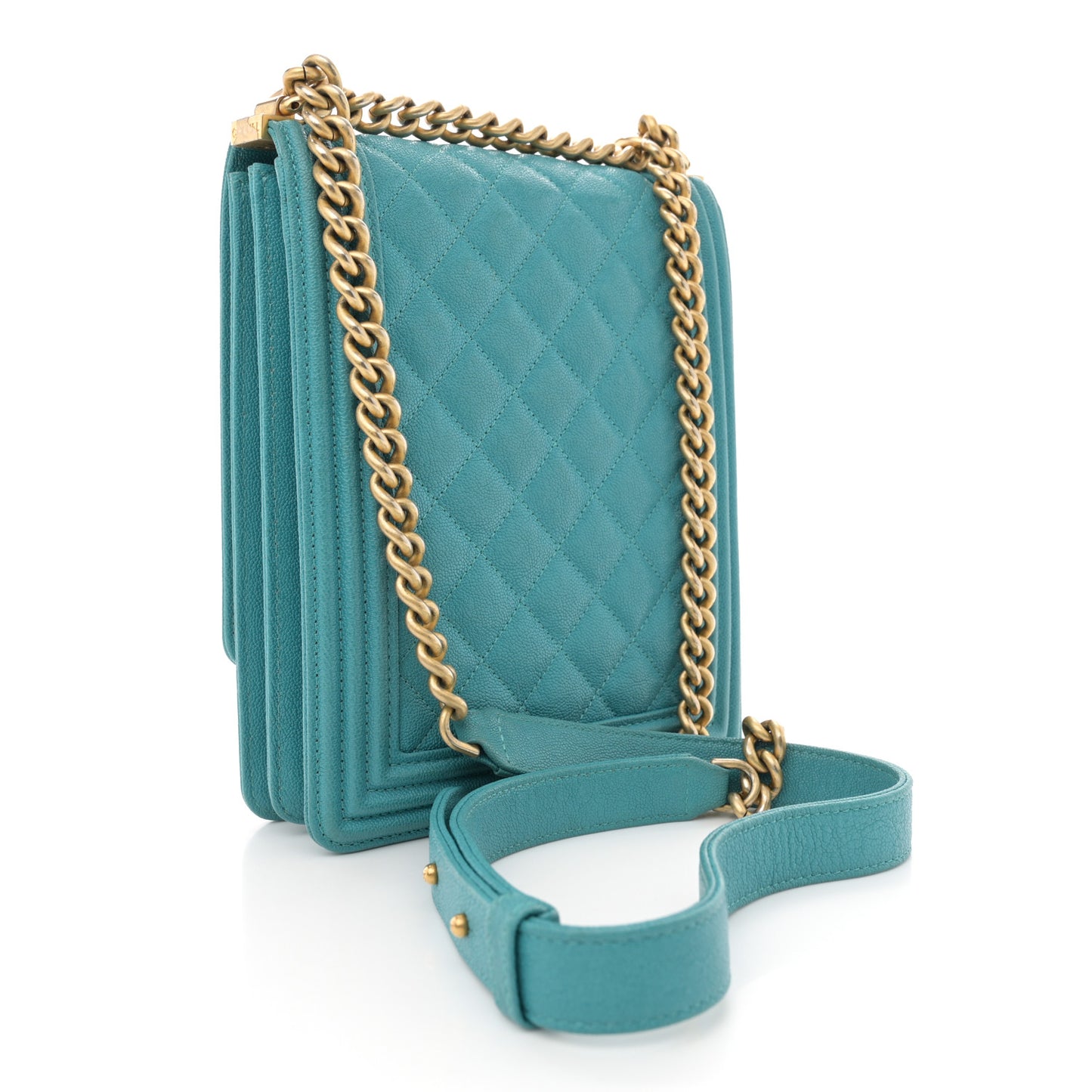 Caviar Quilted North South Boy Flap Turquoise