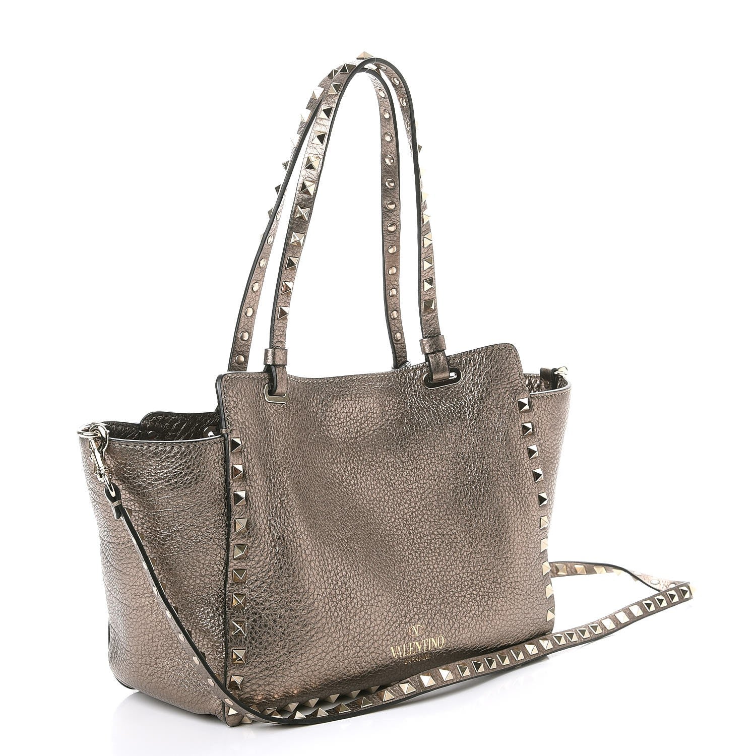 Valentino Garavani Metallic Alce Printed Calfskin Small Rockstud Tote Sasso 3 of 7