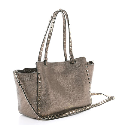 Valentino Garavani Metallic Alce Printed Calfskin Small Rockstud Tote Sasso 3 of 7