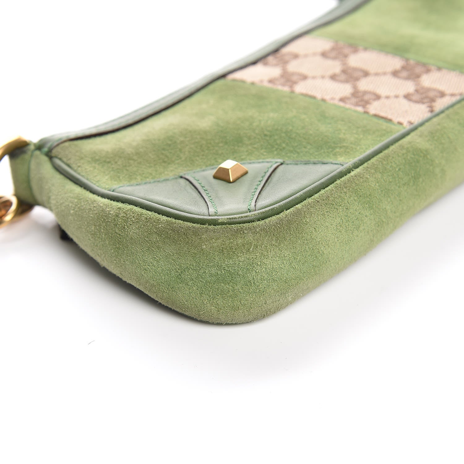 Gucci Suede Monogram Horsebit Nail Chain Pochette Green 8 of 11