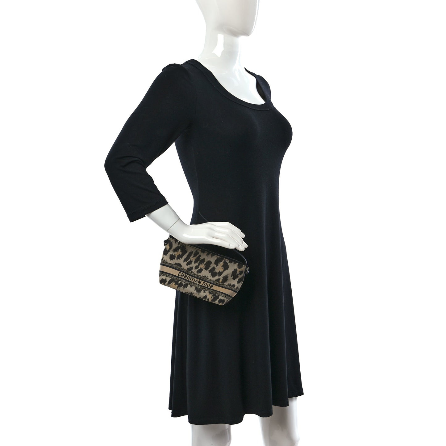 Canvas Mizza Embroidered Medium Leopard DiorTravel Nomad Pouch Beige