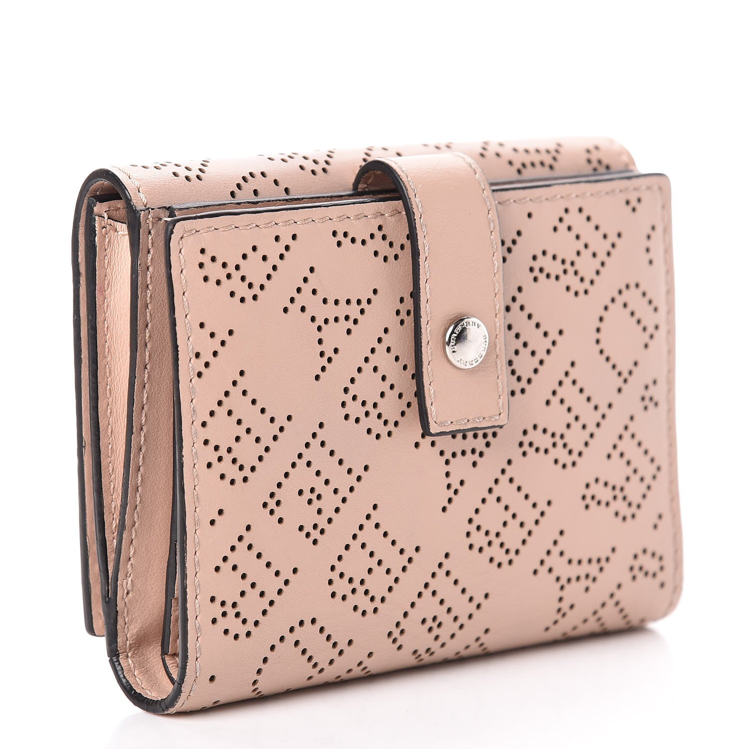Burberry Calfskin Perforated Compact Wallet Pale Fawn Pink 3 of 14