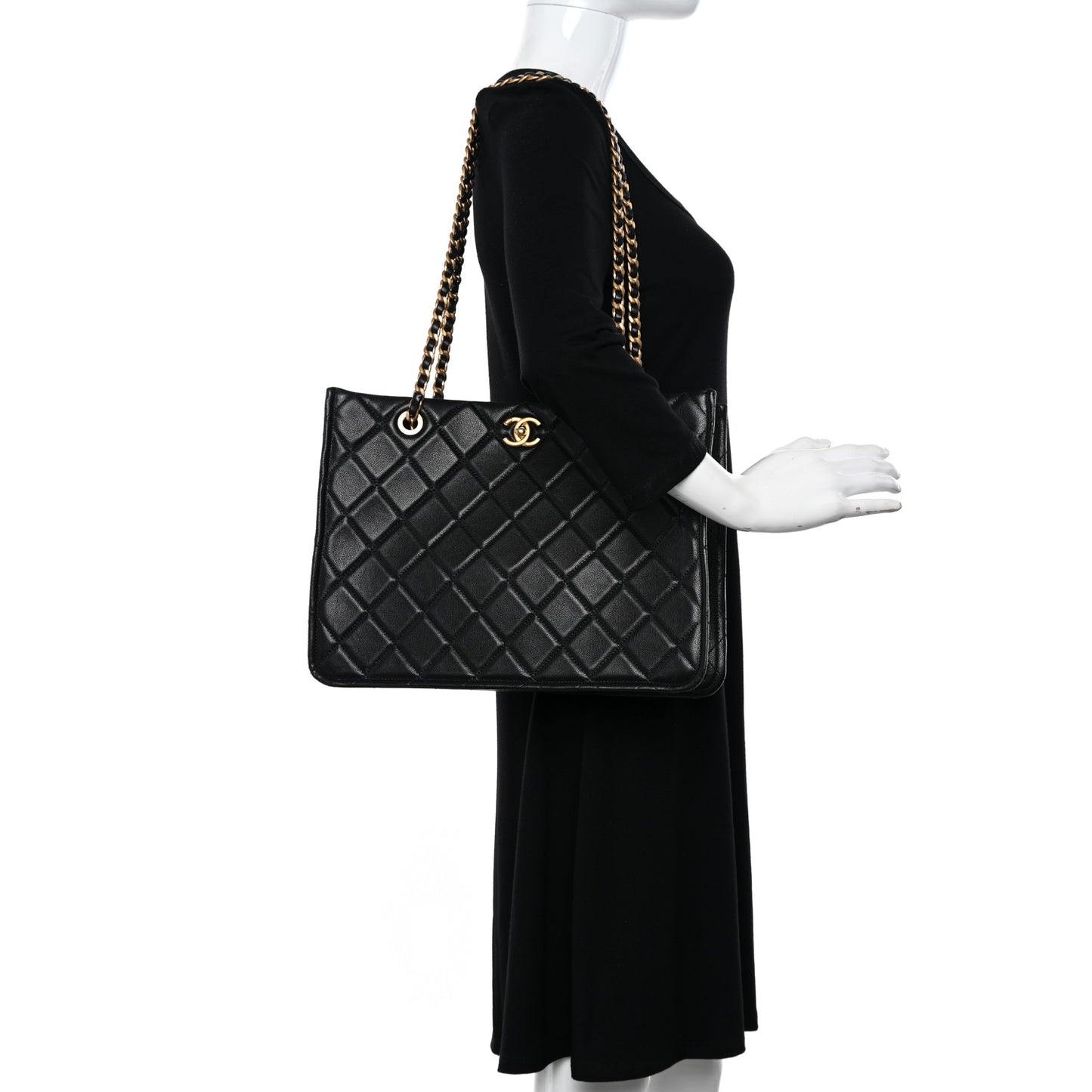 Caviar Quilted Sweet Classic Shopping Tote Black