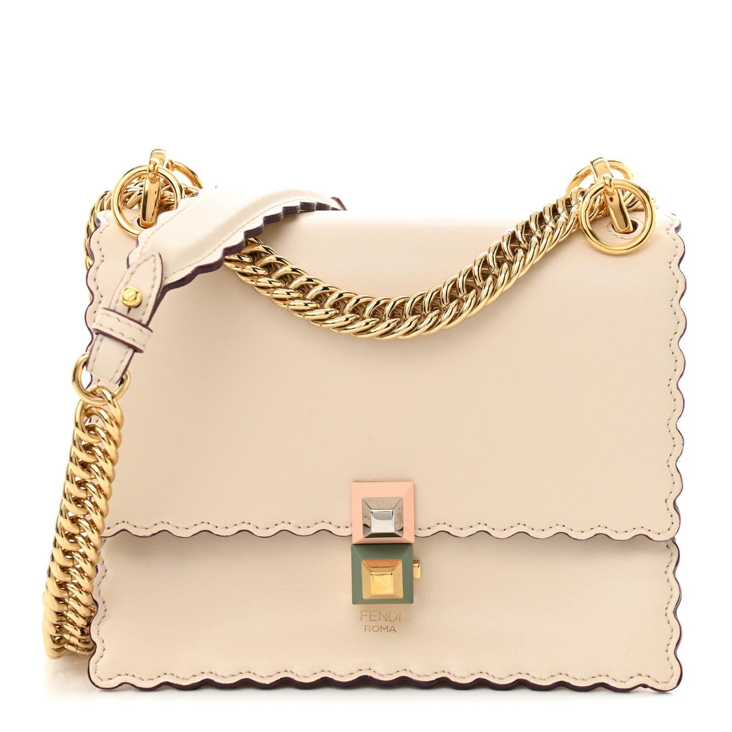 Vitello Liberty Scalloped Studded Small Kan I Shoulder Bag Camelia