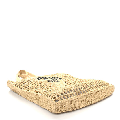 Prada Yarn Raffia Effect Crochet Logo Embroidered Tote Bag Naturale 4 of 8
