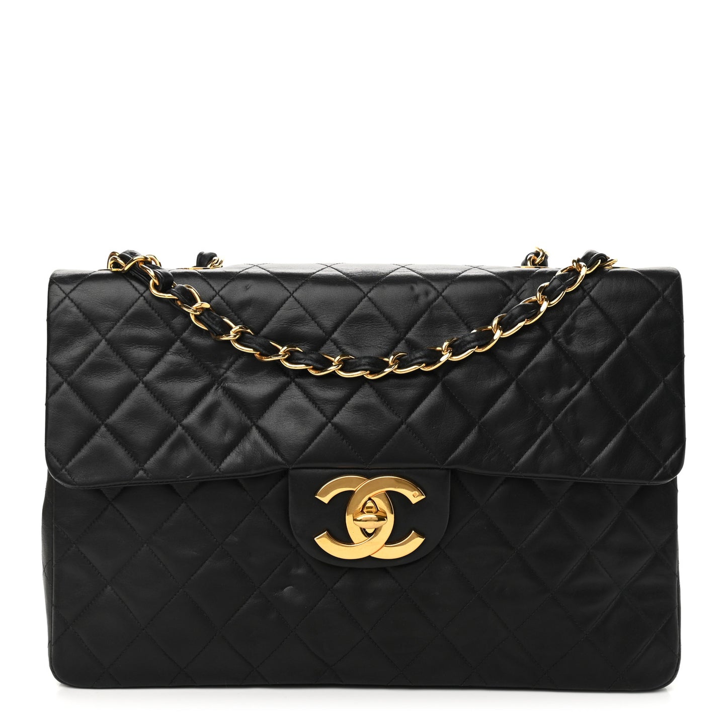 Lambskin Quilted XL Jumbo Single Flap Black