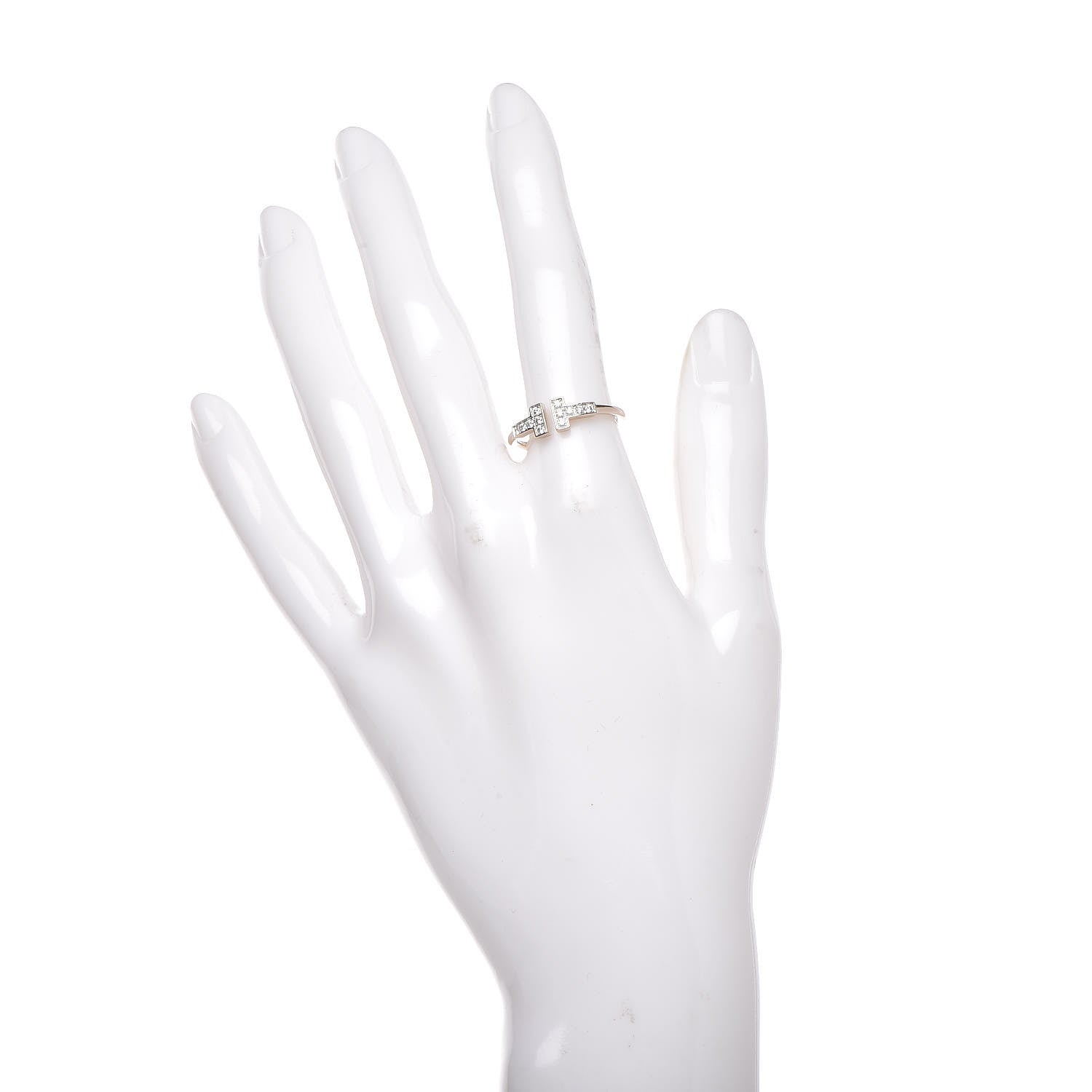 Tiffany 18K White Gold Diamond T Wire Ring 54 7 2 of 6