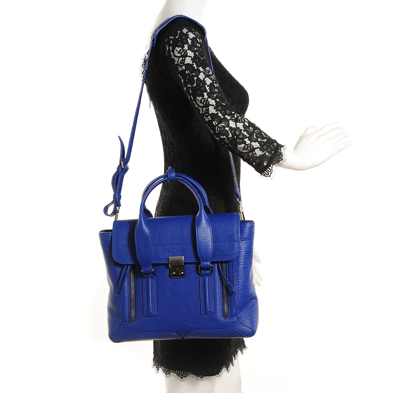 3.1 Phillip Lim 3.1 Textured Calfskin Medium Pashli Satchel Cobalt Blue 2 of 10