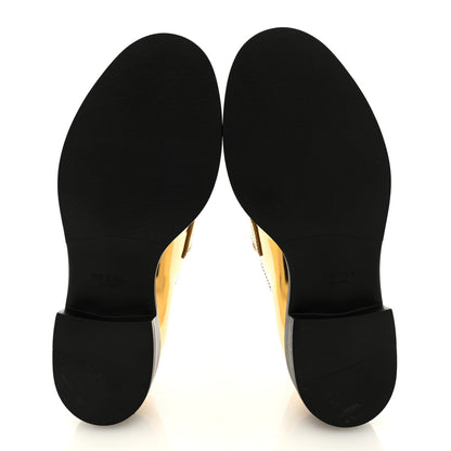 Prada Metallic Brushed Calfskin Metal Triangle Logo 50mm Loafers 38 Platino 5 of 8