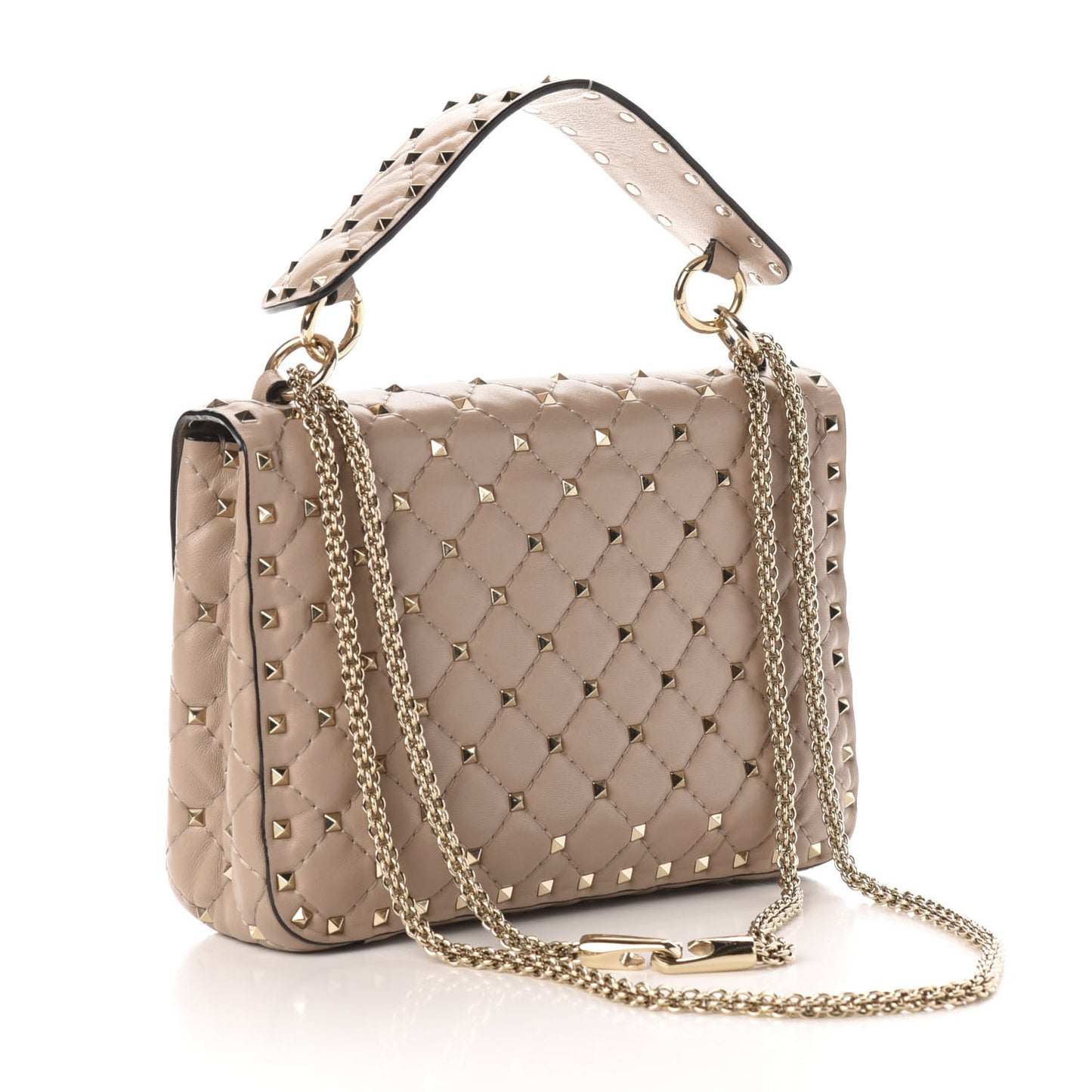 Lambskin Medium Rockstud Spike Shoulder Bag Poudre