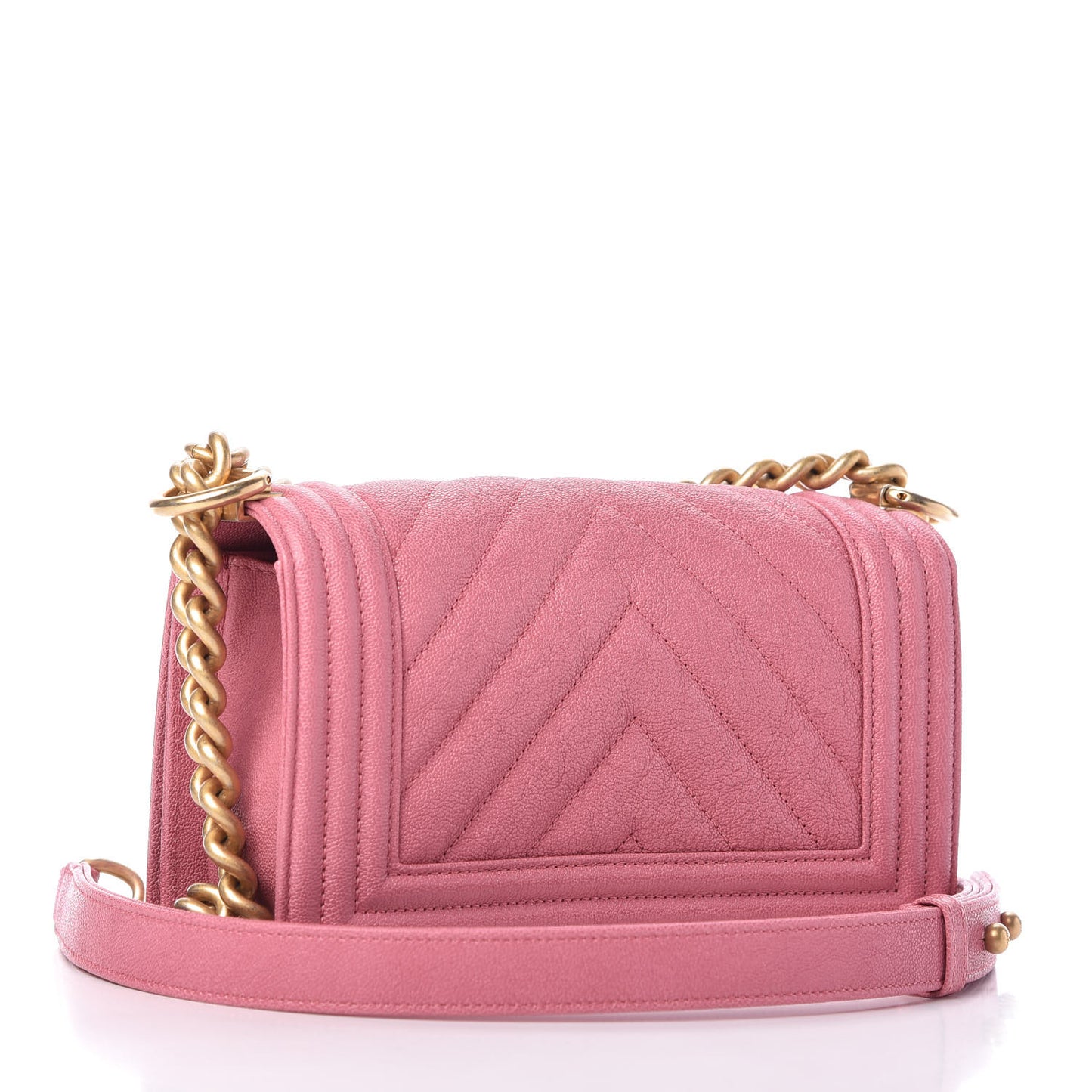 Caviar Chevron Quilted Small Boy Flap Dark Pink
