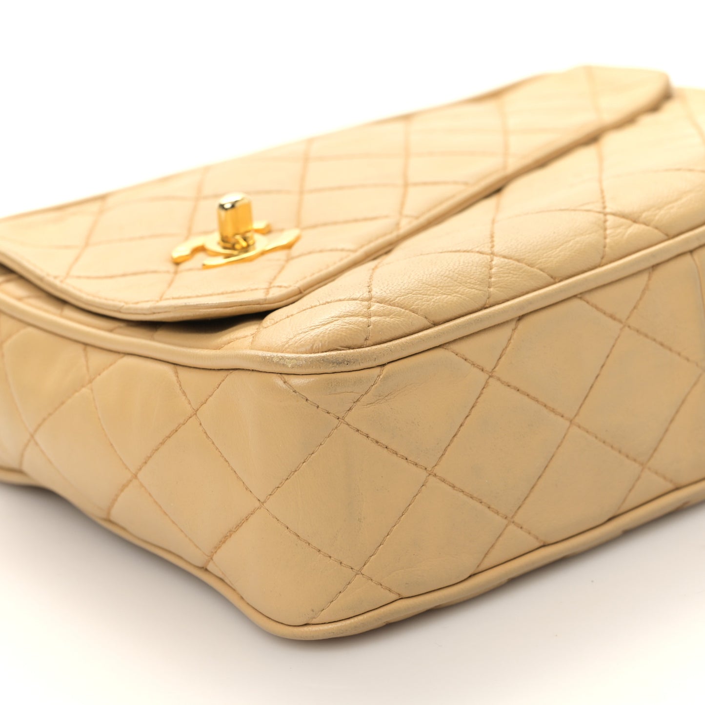 Lambskin Quilted Tassel Flap Camera Case Beige