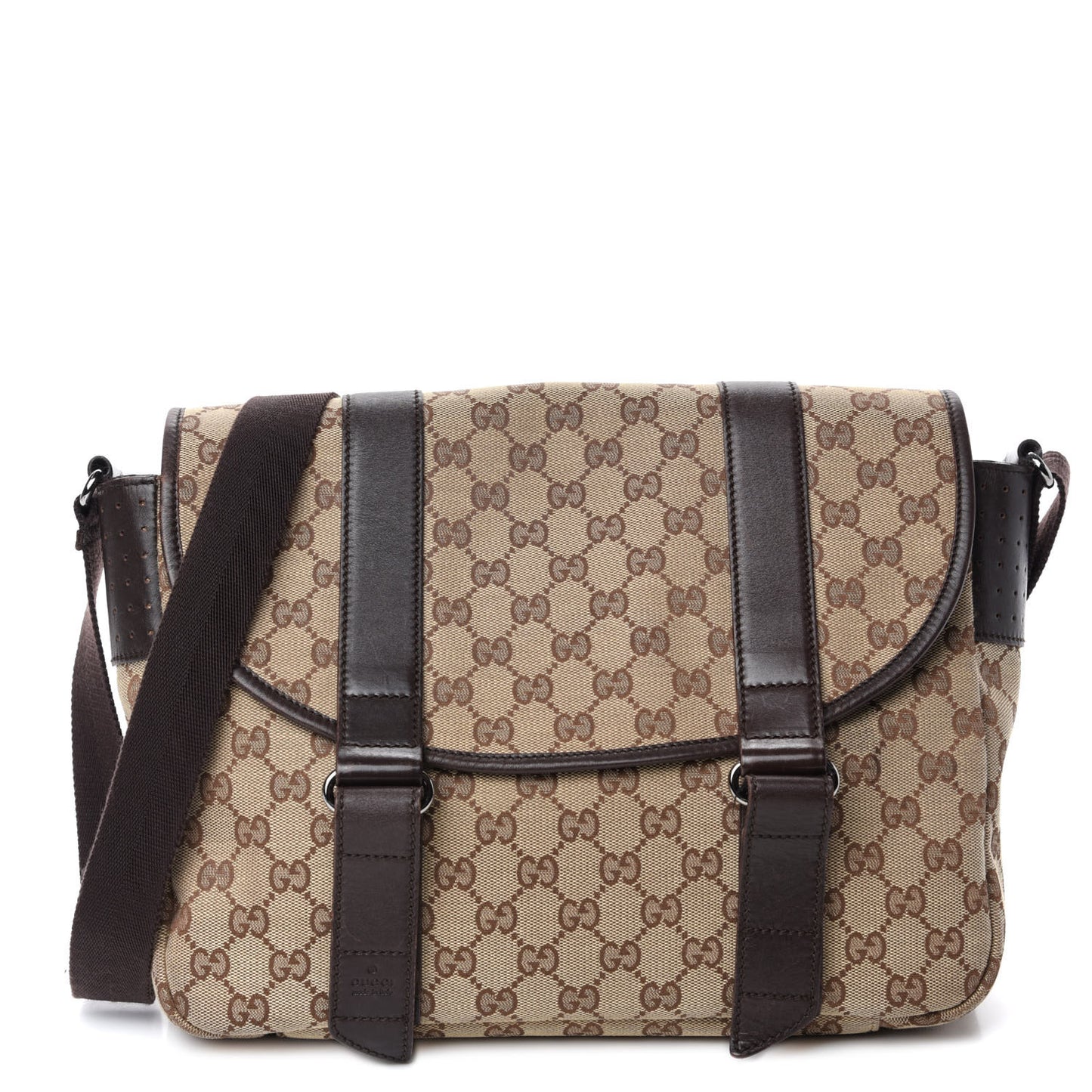 Monogram Medium Double Buckle Flap Messenger Bag Beige Dark Brown