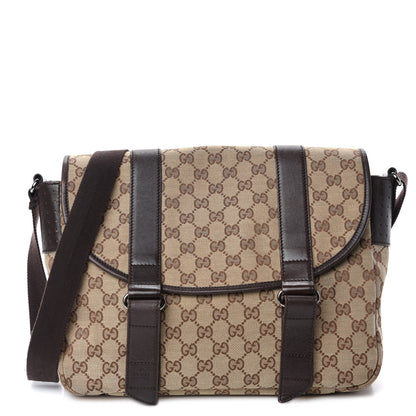 Gucci Monogram Medium Double Buckle Flap Messenger Bag Beige Dark Brown 1 of 12