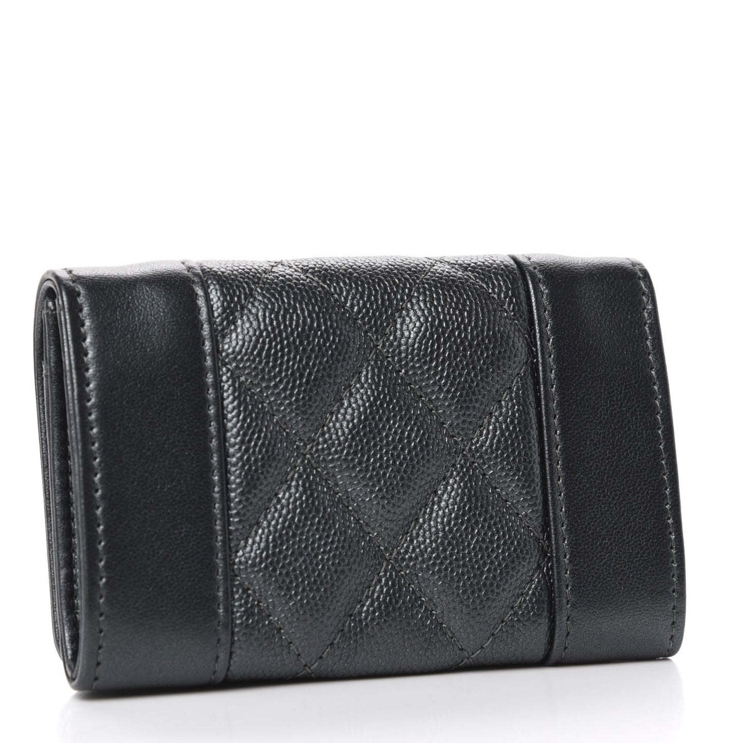 Caviar Quilted Vintage Mademoiselle Flap Card Holder Black