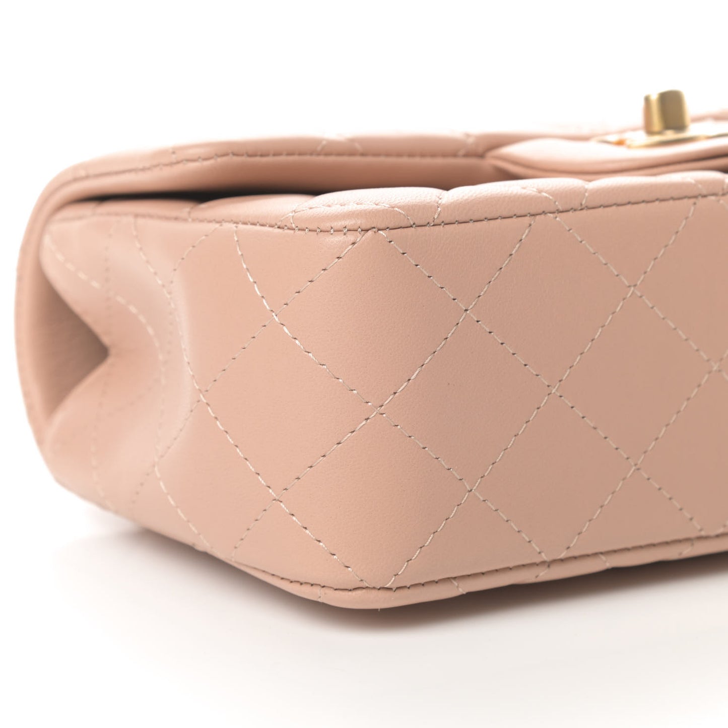 Lambskin Quilted Mini Top Handle Rectangular Flap Beige
