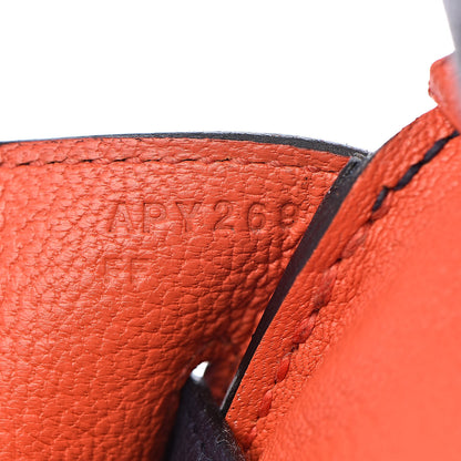 Hermes Togo Birkin Verso 30 Bleu Nuit Orange Poppy 7 of 34