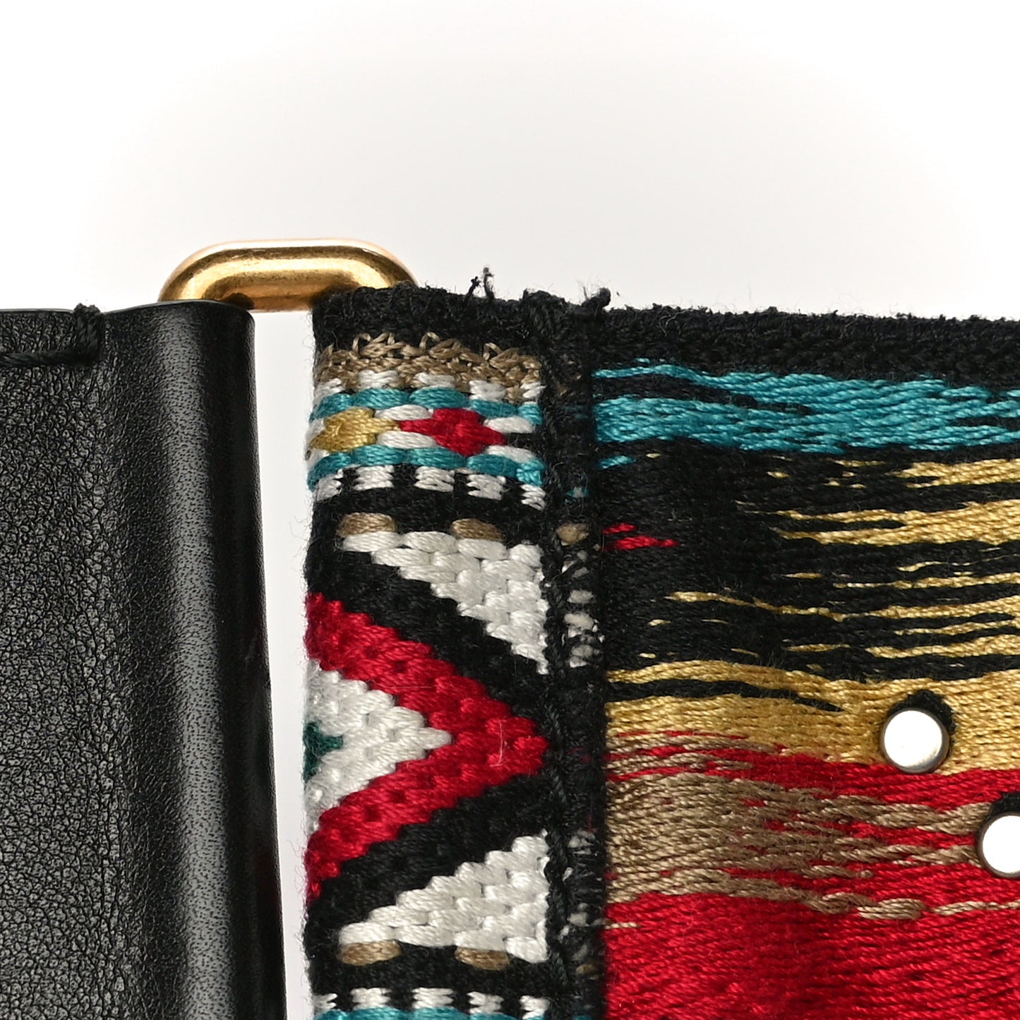 Canvas Embroidered Studded Shoulder Strap Black Multicolor