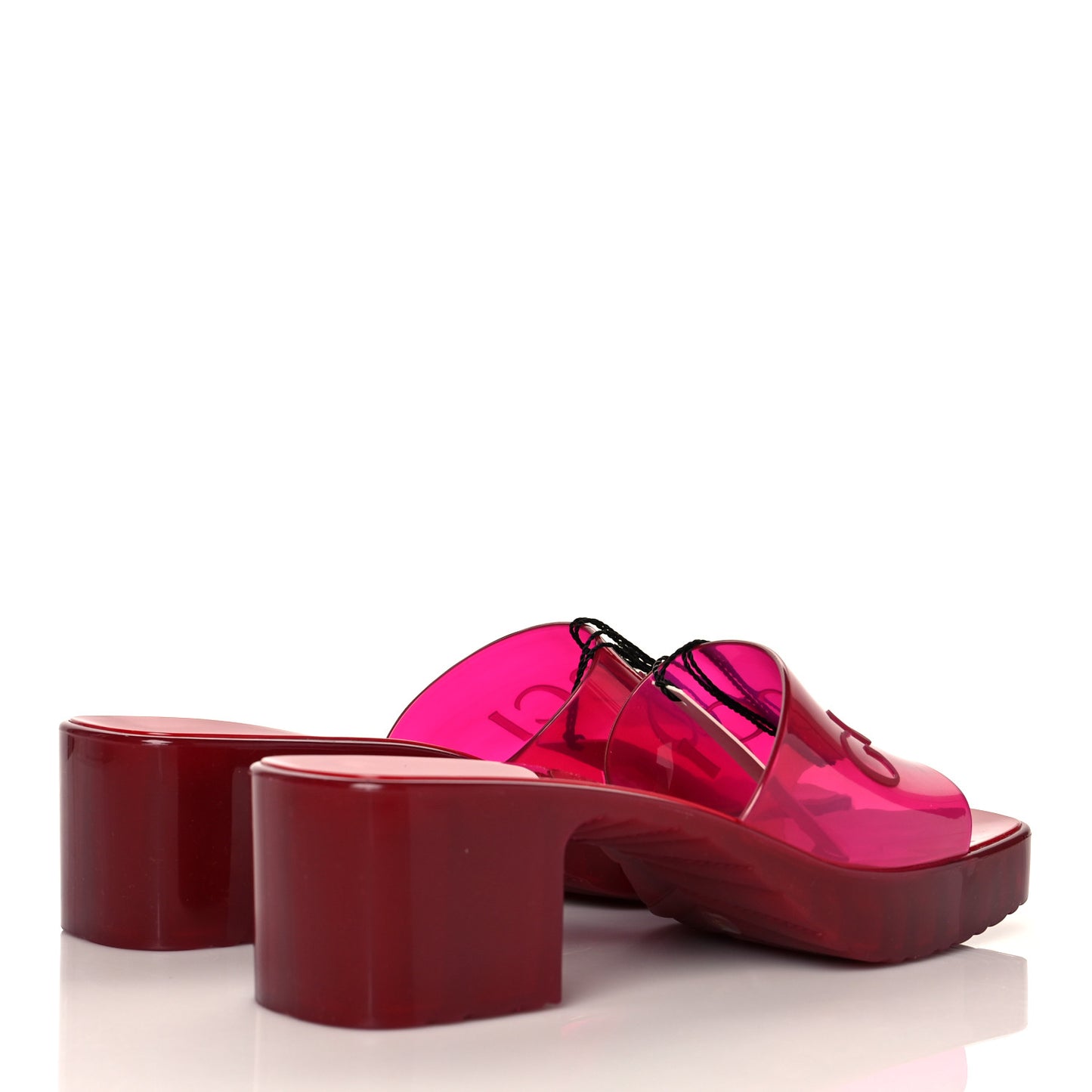Rubber Gucci Logo Womens Platform 20/60mm Slide Sandals 38 Transparent Hibiscus Red