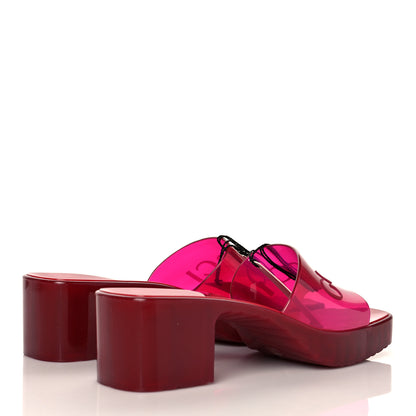 Gucci Rubber Gucci Logo Womens Platform 20/60mm Slide Sandals 38 Transparent Hibiscus Red 4 of 7