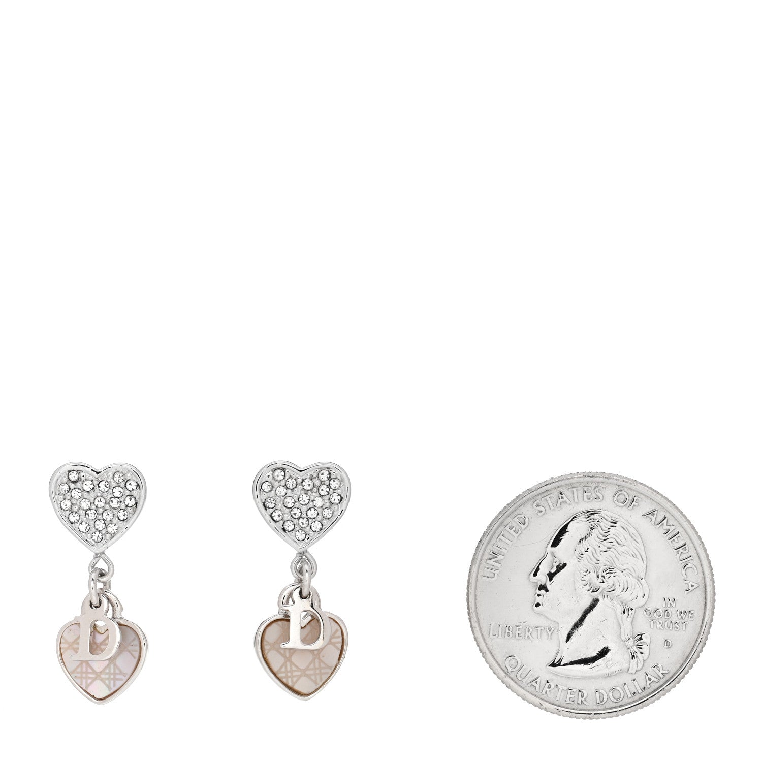 Christian Dior Crystal Cannage Heart Drop Earrings Silver 2 of 4