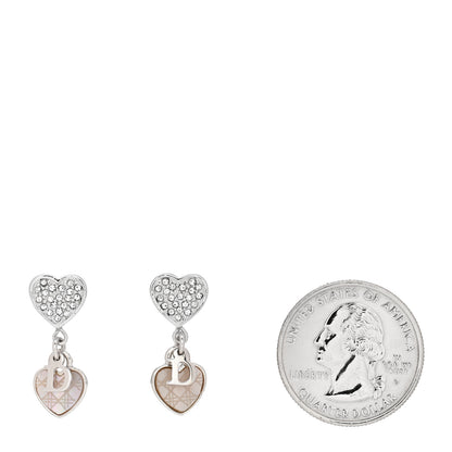 Christian Dior Crystal Cannage Heart Drop Earrings Silver 2 of 4