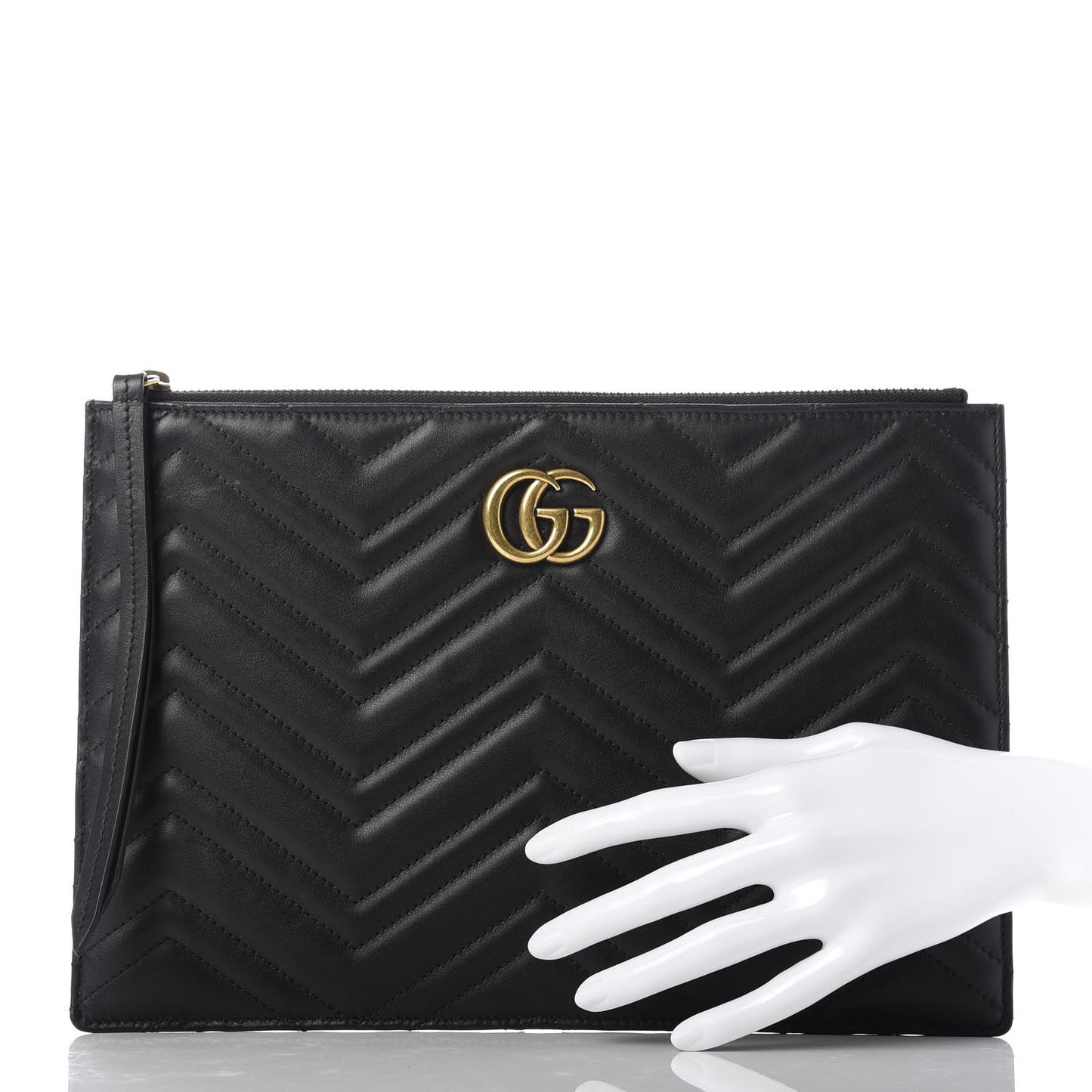 Calfskin Matelasse Large GG Marmont Zip Pouch Black
