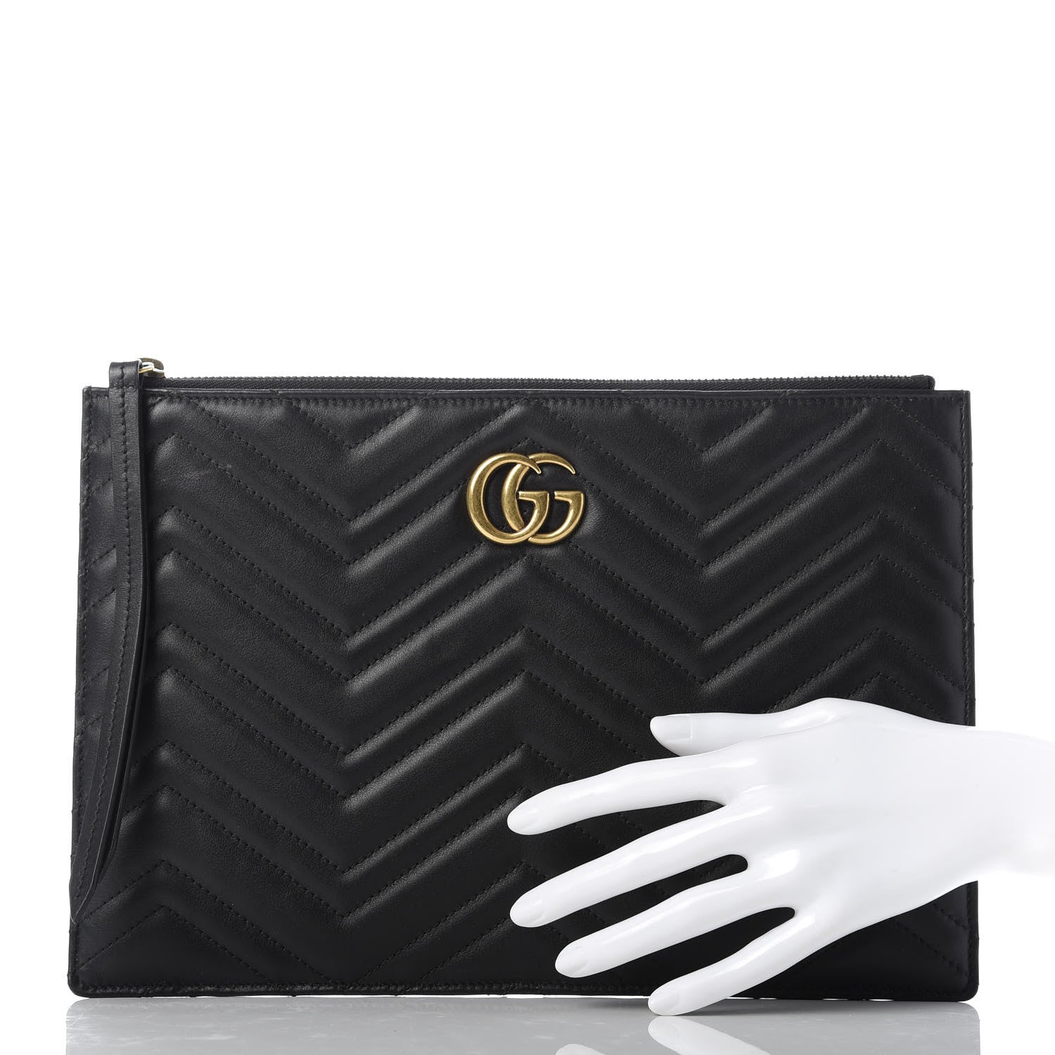 Gucci Calfskin Matelasse Large GG Marmont Zip Pouch Black 2 of 11