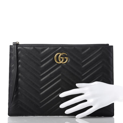 Gucci Calfskin Matelasse Large GG Marmont Zip Pouch Black 2 of 11