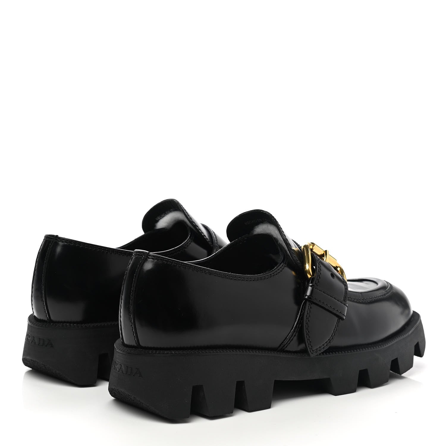 Prada Spazzolato Buckled Loafers 38.5 Black 4 of 9